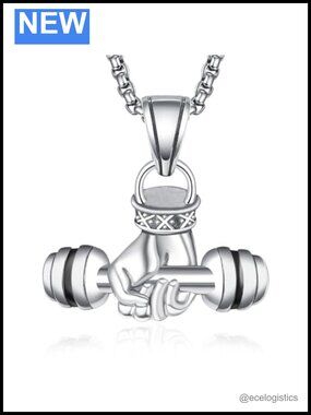 925 Sterling Silver Dumbbell Necklace Men Hand Barbell Gym Pendant